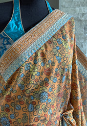 Designer Satin Maslin Kalamkari - Orange Blue
