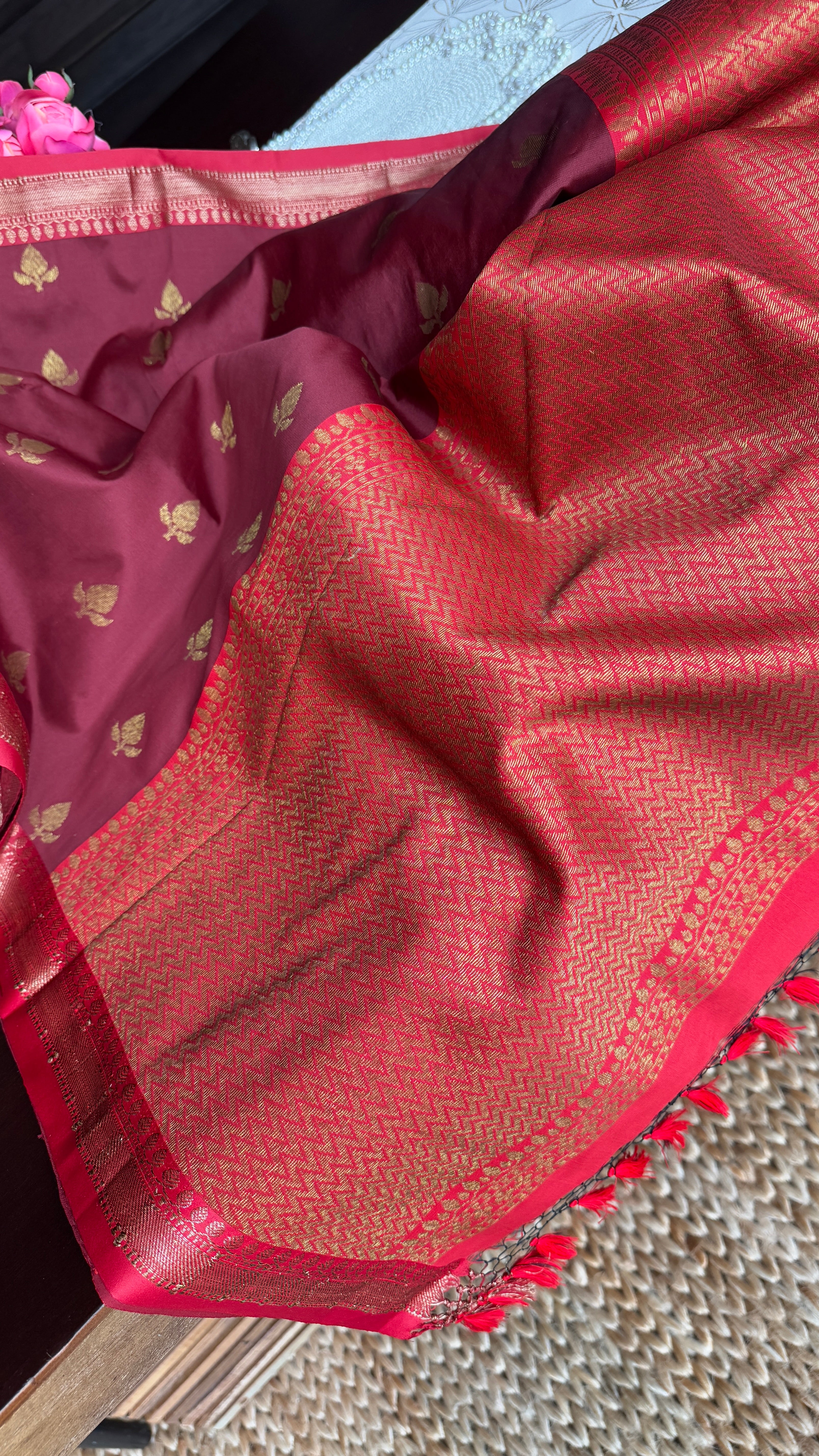 Soft Silk Banaras Saree - Maroon