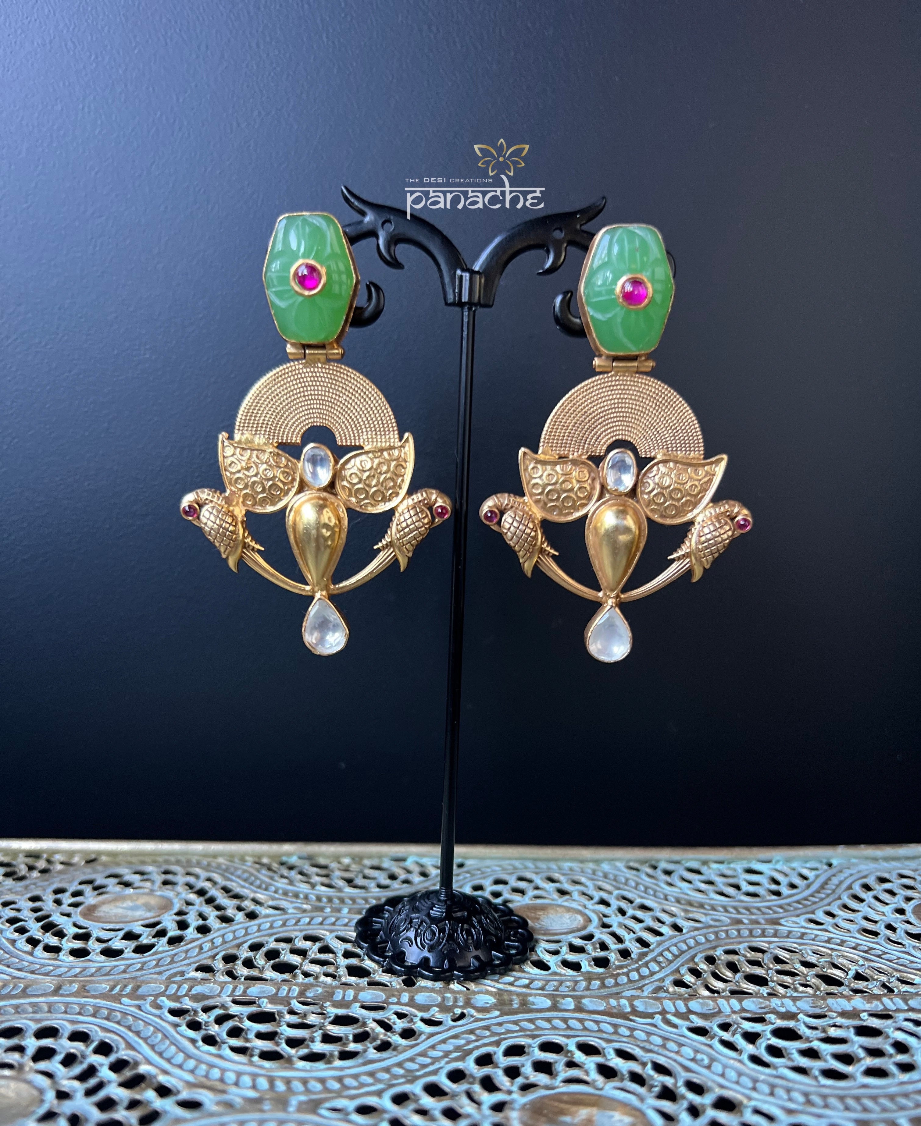 Earring 925 Silver- Statement Green Jade