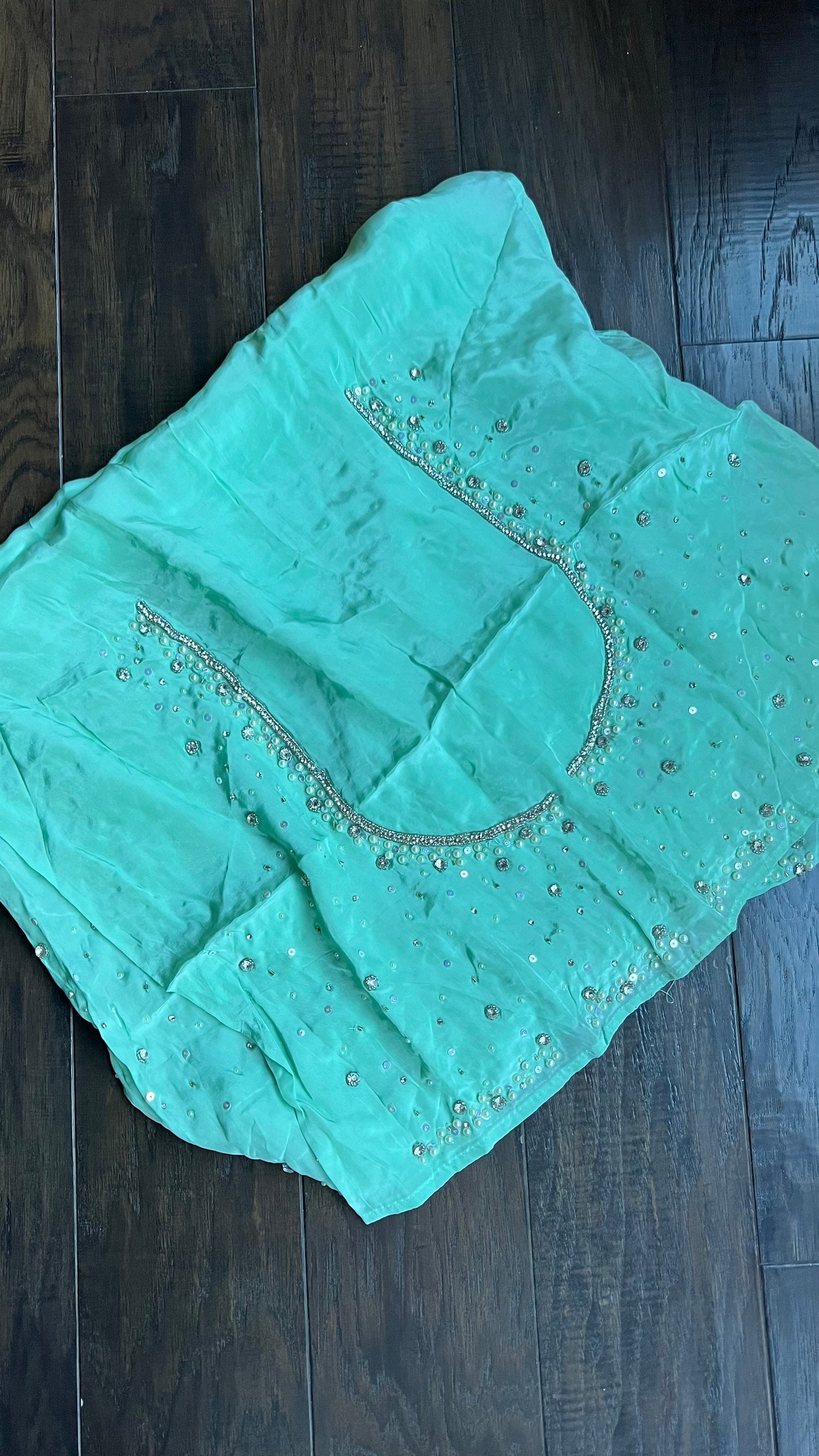 Designer Georgette Organza Hand Embroidered - Sea Green