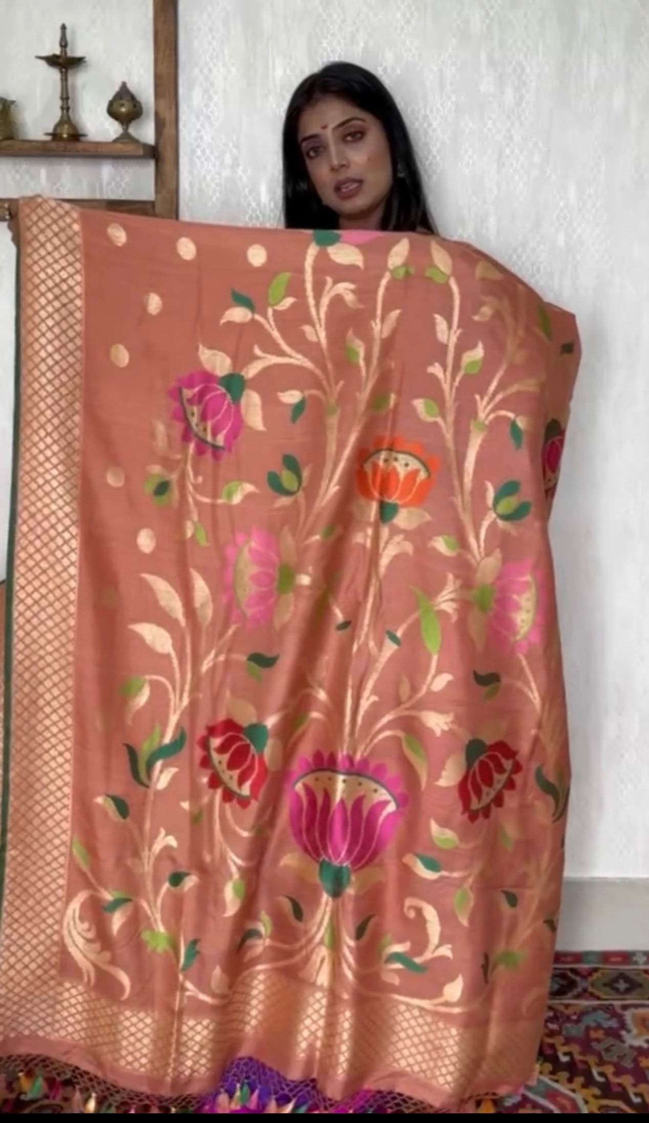 Khaddi Tussar Banarasi -  Gajri Pink Green Paithani
