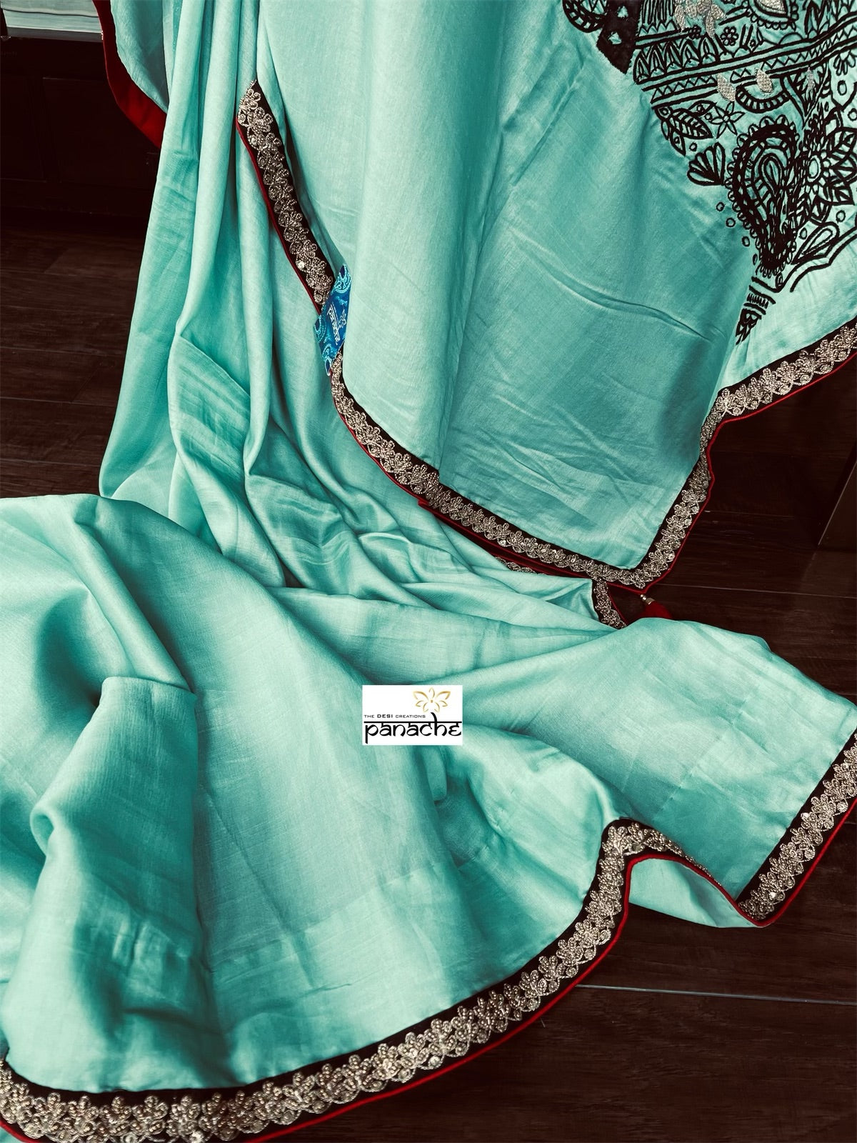 Designer Muga Silk Embroidered - Sea Green Masaba Inspired