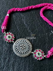 Fusion Choker 925 Silver - Pink Kundan
