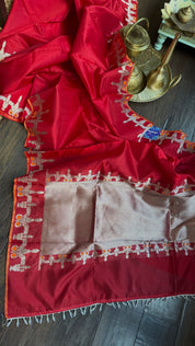 Pure Chanderi Pattu Silk - Red Silver Zari