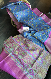 Pure Tussar Silk Digital Printed -  Blue Magenta Patola