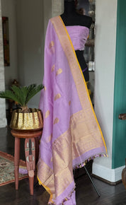 Linen Silk Banarasi - Lavender Yellow