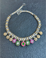 Silver 925 Necklace- Dual Tone Multi Color Stone