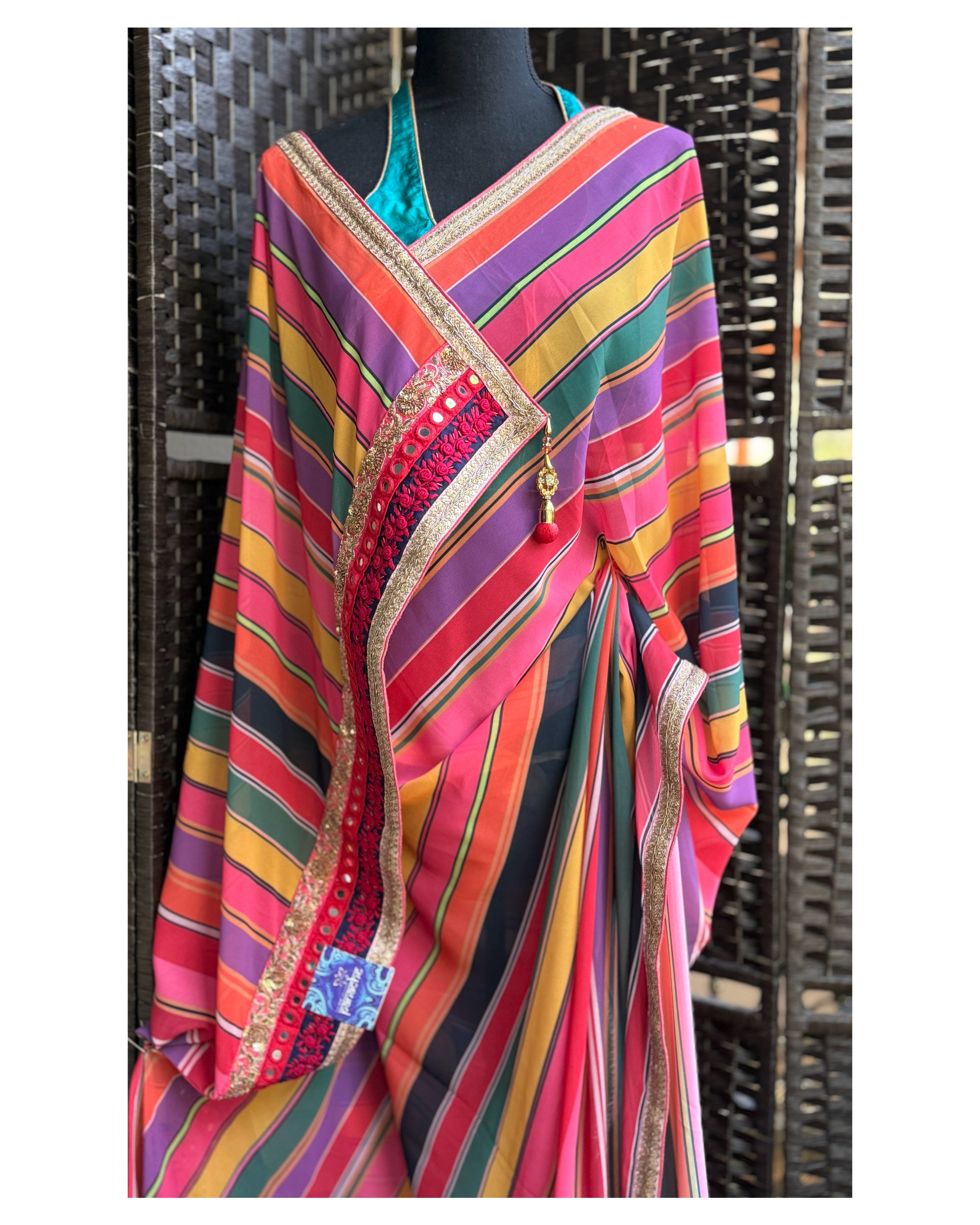 Georgette Designer Inspired Drape - Pink Yellow Purple