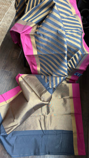 Cotton Silk Banaras Chanderi - Black Magenta