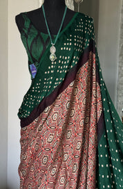 Modal Silk Ajrakh Bandhej - Maroon Green