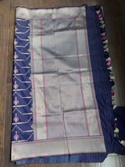 Soft Silk Banaras Saree - Navy Blue