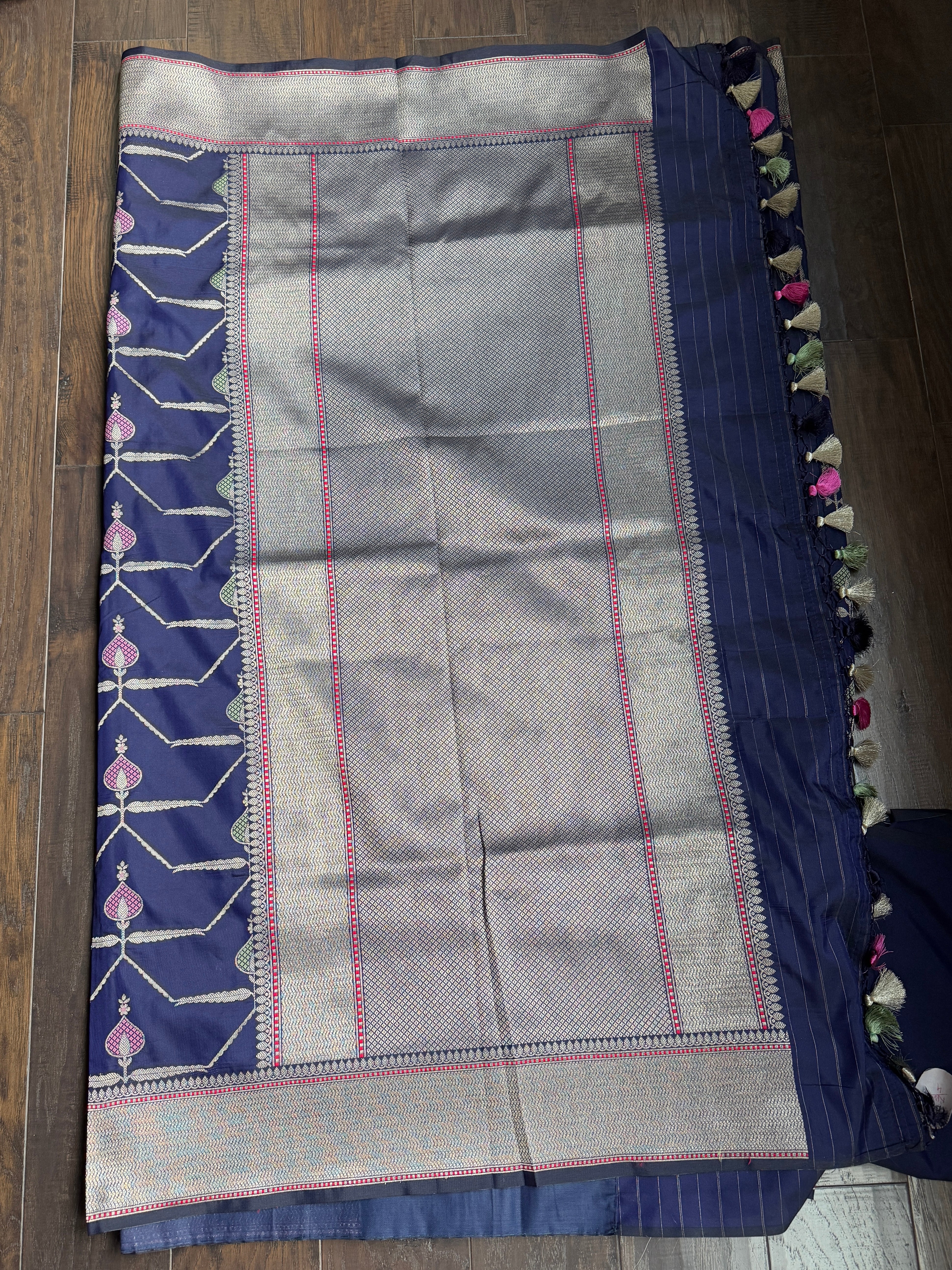 Soft Silk Banaras Saree - Navy Blue