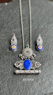 Silver Long Necklace - Lapis