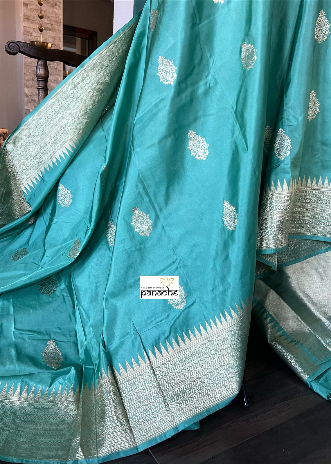 Pure Katan Silk Banarasi - Aqua Sea Green Antique Zari