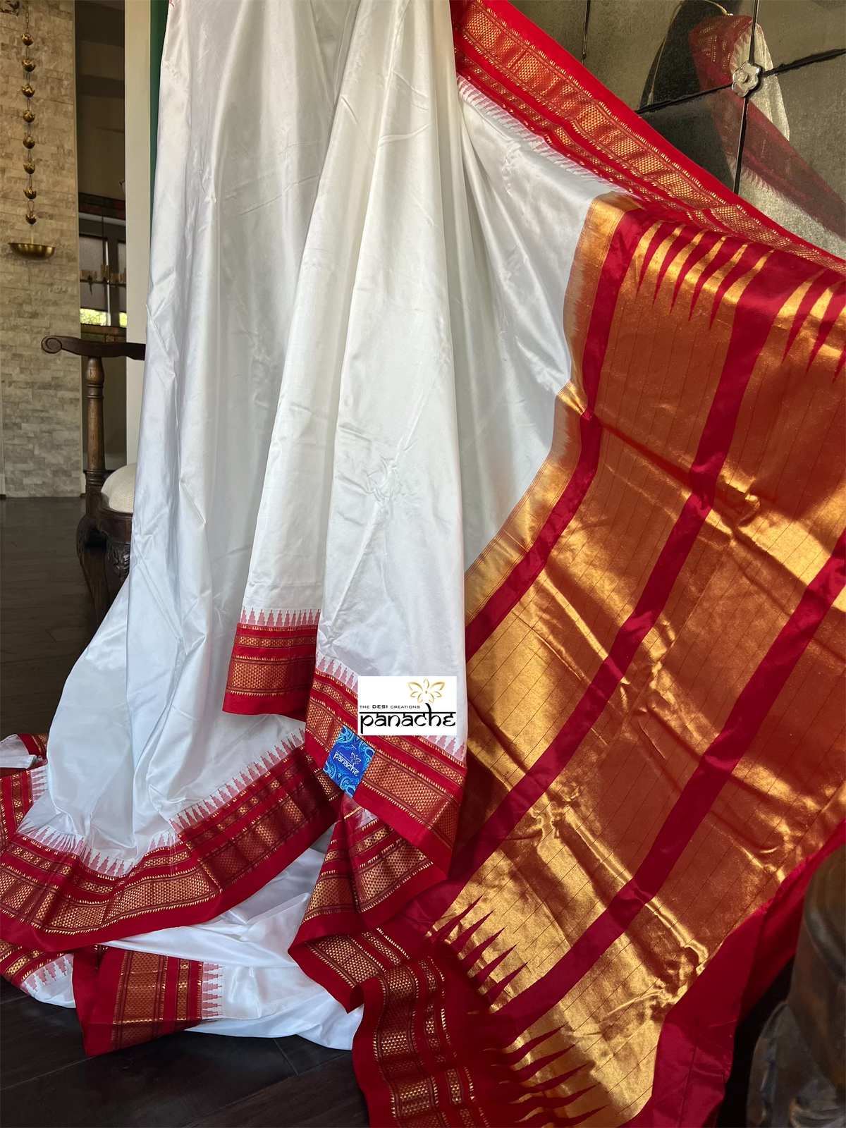 Irkal Silk - White Red Golden