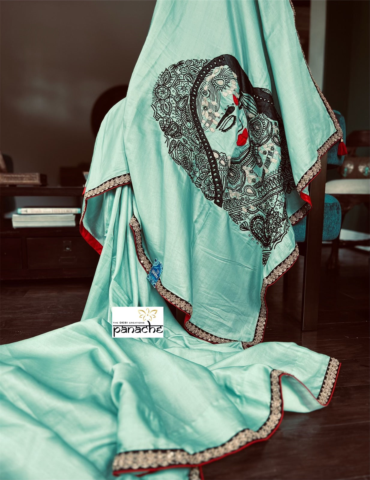 Designer Muga Silk Embroidered - Sea Green Masaba Inspired