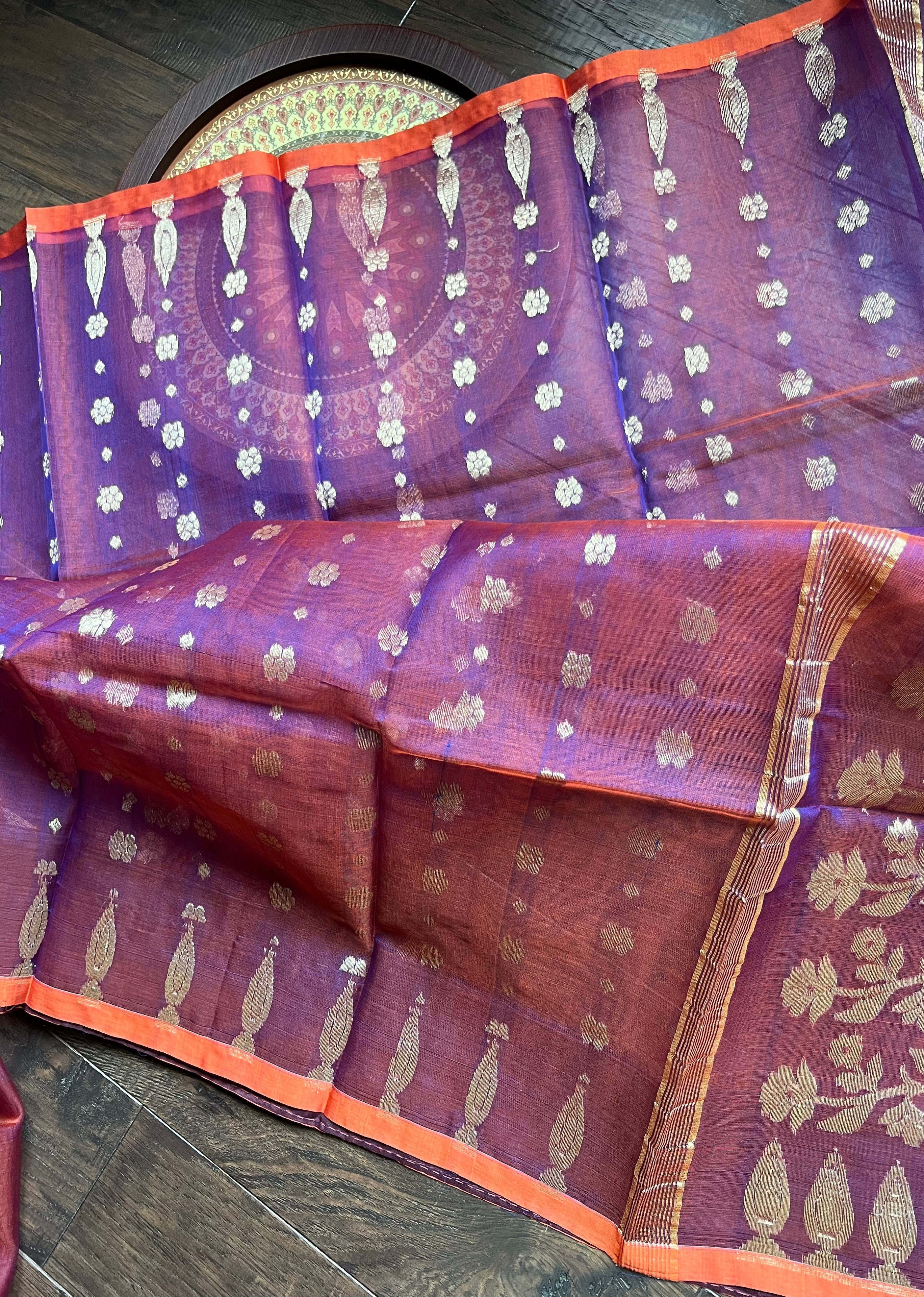 Muslin Jamdaani - Purple Orange