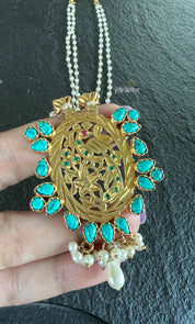 Silver Beaded Necklace - Odissa pendent Turquoise Pearl