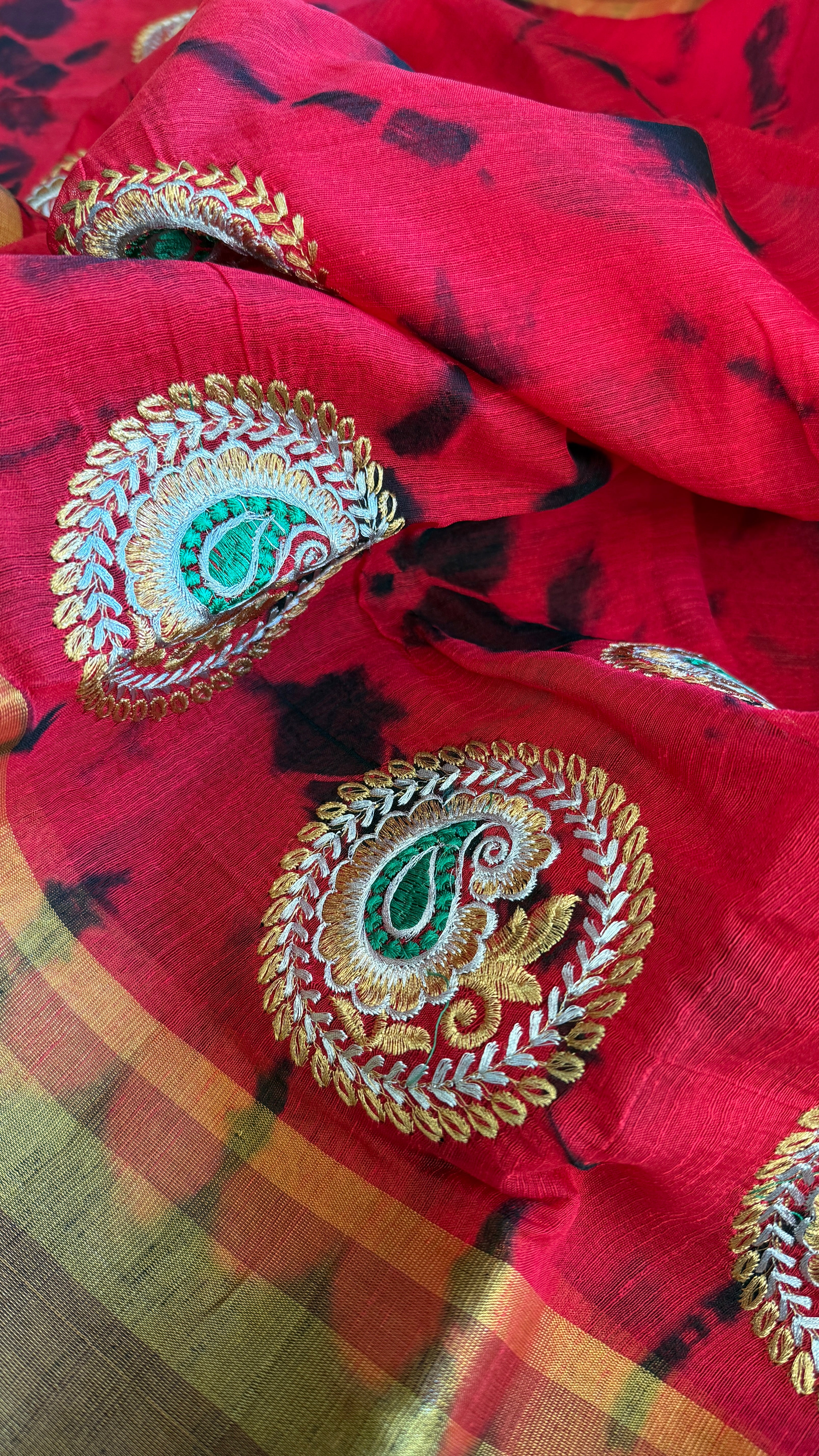 Soft Dupion Tie-Dye Saree - Ted Black Paisley