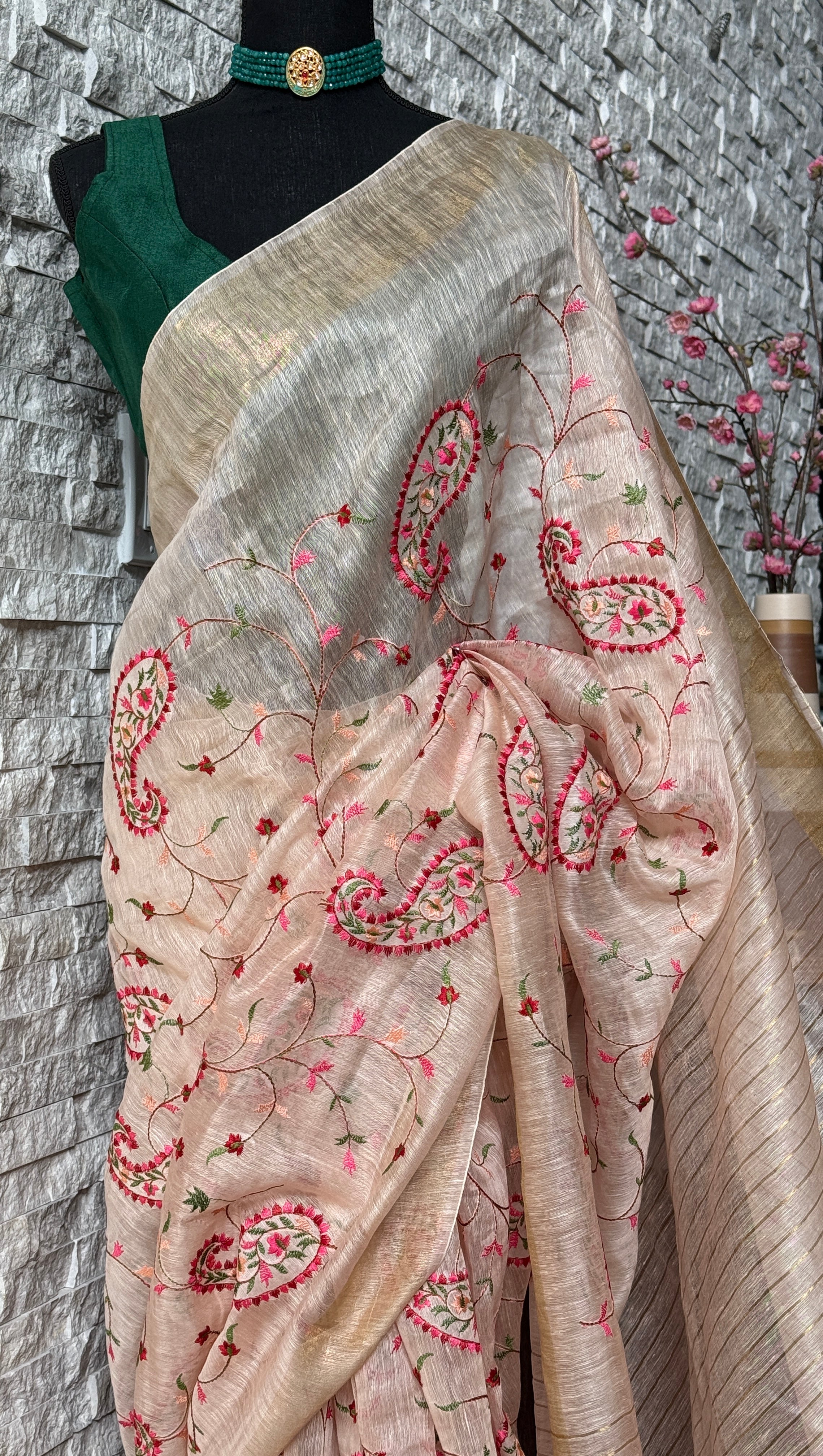 Embroidered Linen - Peach