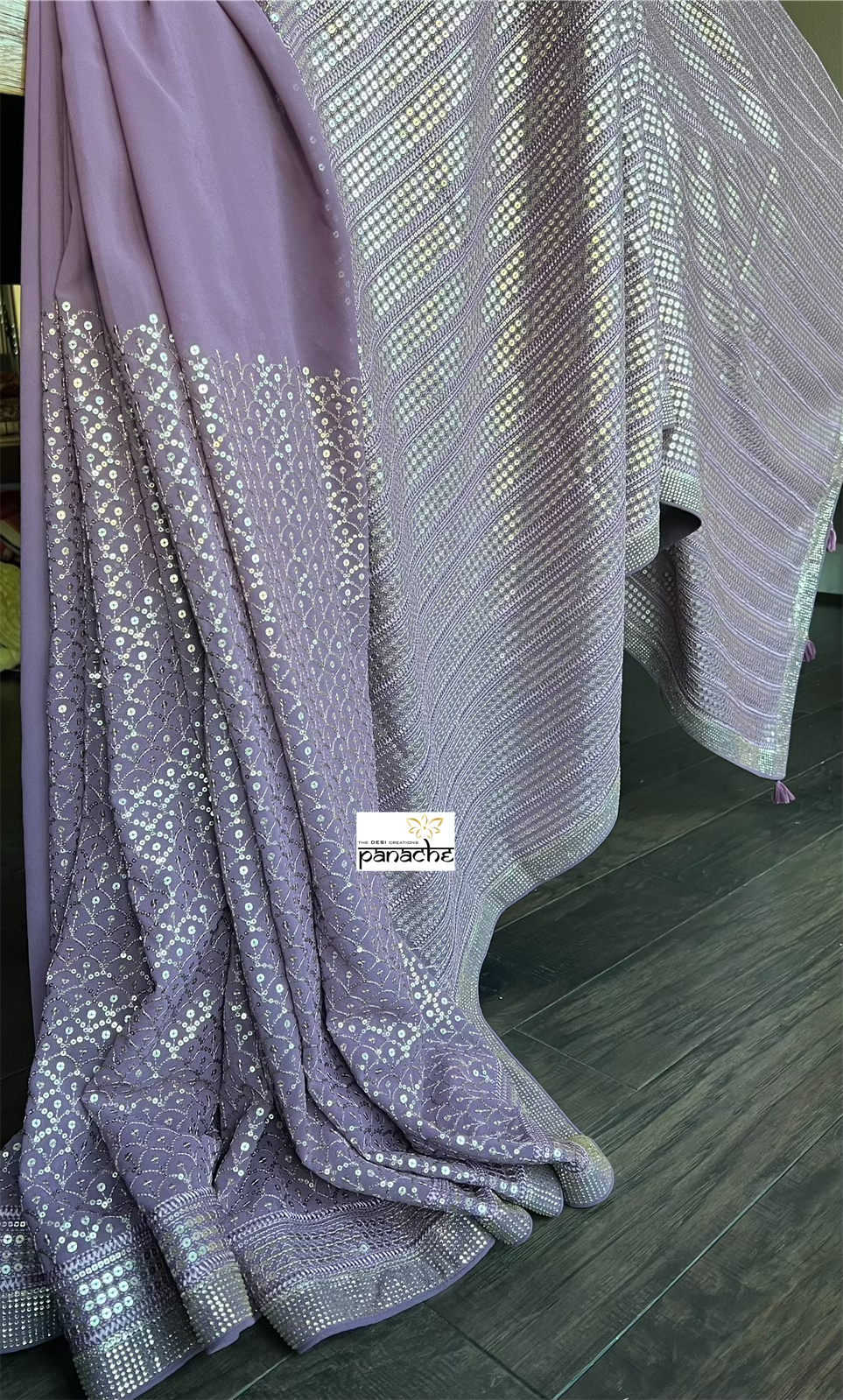 Designer Sequin Georgette - Light Purple Mauve Sequin work