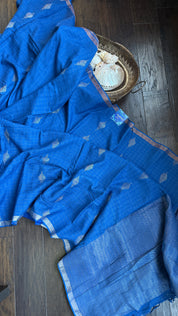 Pure Khadi Cotton - Blue Zari Checkered