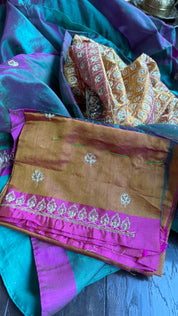 Hand Zardozi Pure Chanderi Pattu Silk - Green Pink Dual Shaded Pink