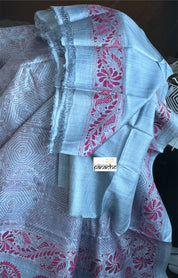 Pure Tussar Silk Kantha Stitch - Grey
