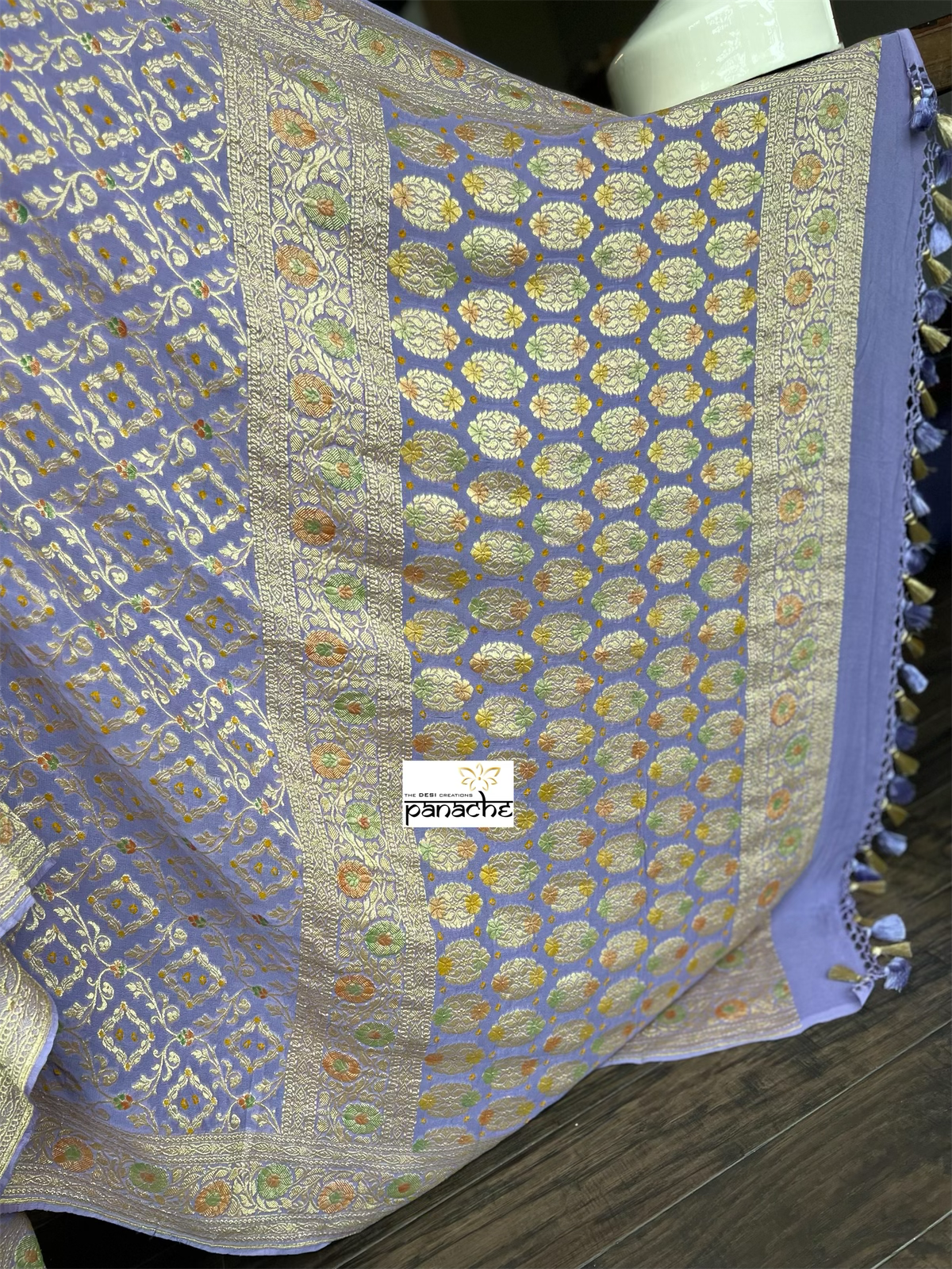 Khaddi Georgette Banarasi - Lavender Hand brush Meenakari