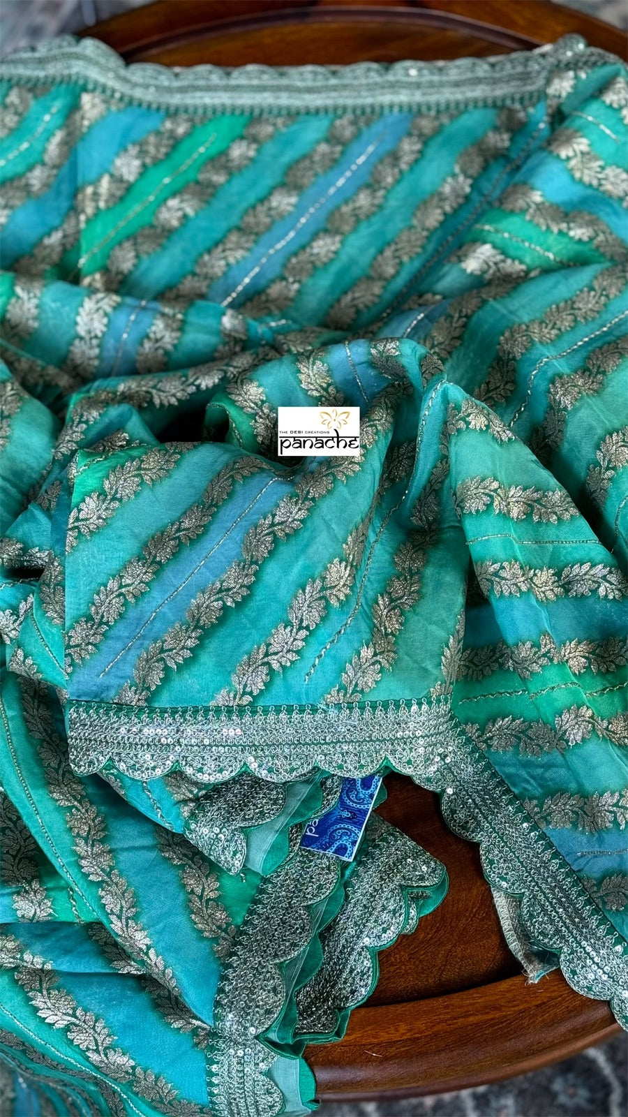 Designer Organza Georgette Leheriya - Sea green