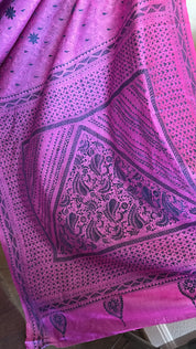 Pure Tussar Silk Kantha Stitch -  Magenta Purple Blue
