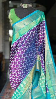 Pure Silk Ikat - Purple Sea Green Pochampally