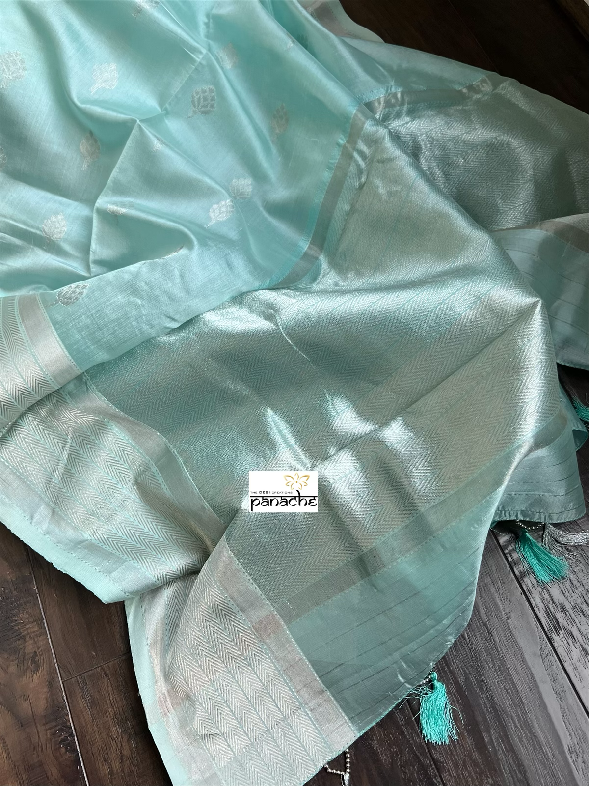 Pure Chanderi Pattu Silk - Light Firozi