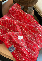 Pure Khadi Silk Stole - Red Kantha Stitch