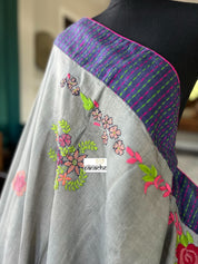 Designer Tussar Silk Embroidered - Grey Purple Green Masaba Inspired