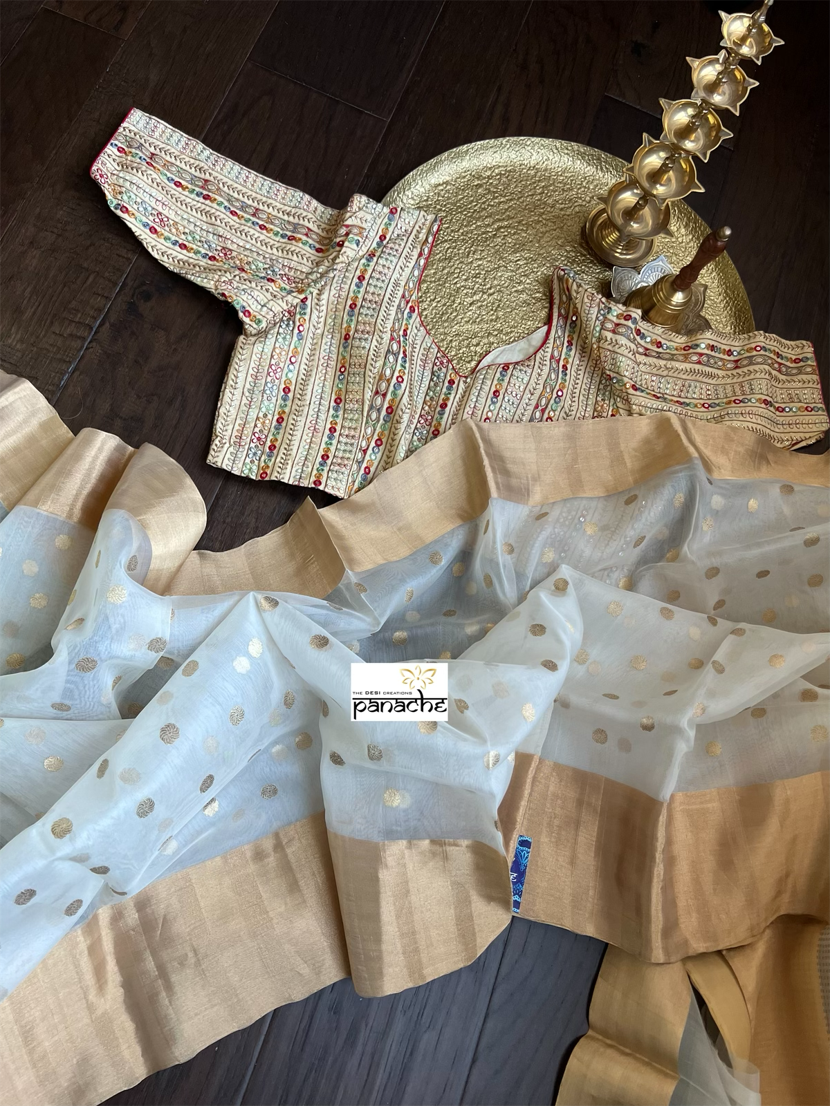 Pure Chanderi Organza Silk - Off White Eknalya