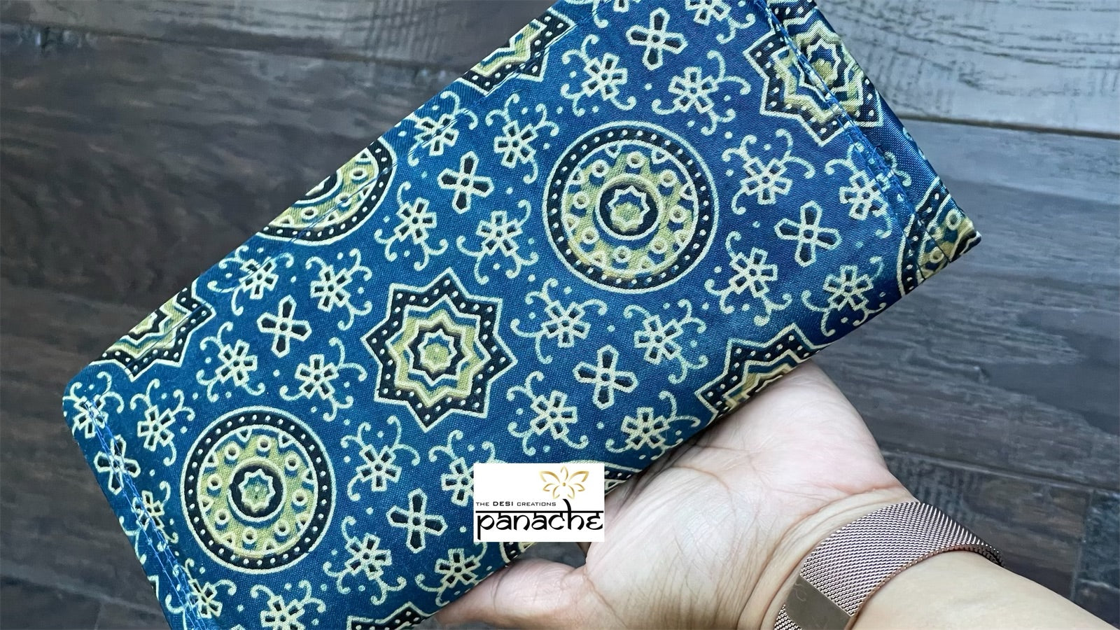 Ajrakh Clutch - Indigo Blue Brown