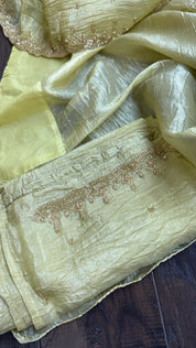 Designer Crushed Tissue Silk - Light Pista Embroidered