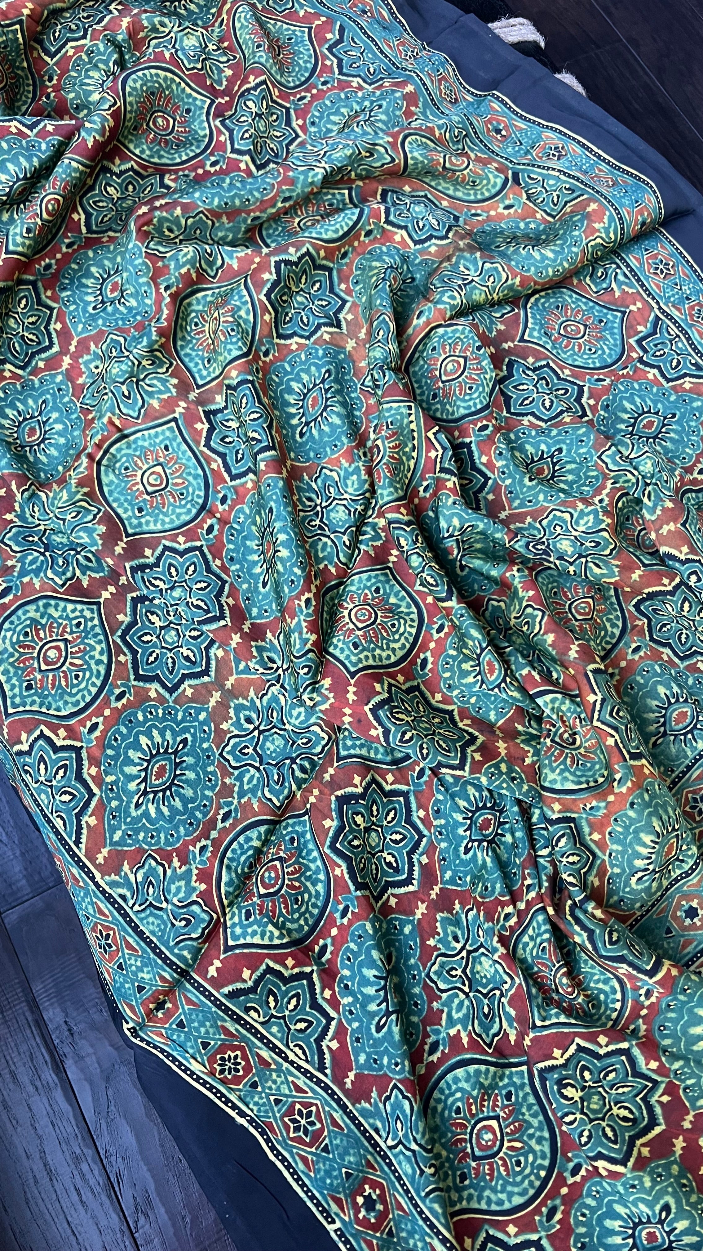 Modal Silk Ajrakh - Green Black Maroon