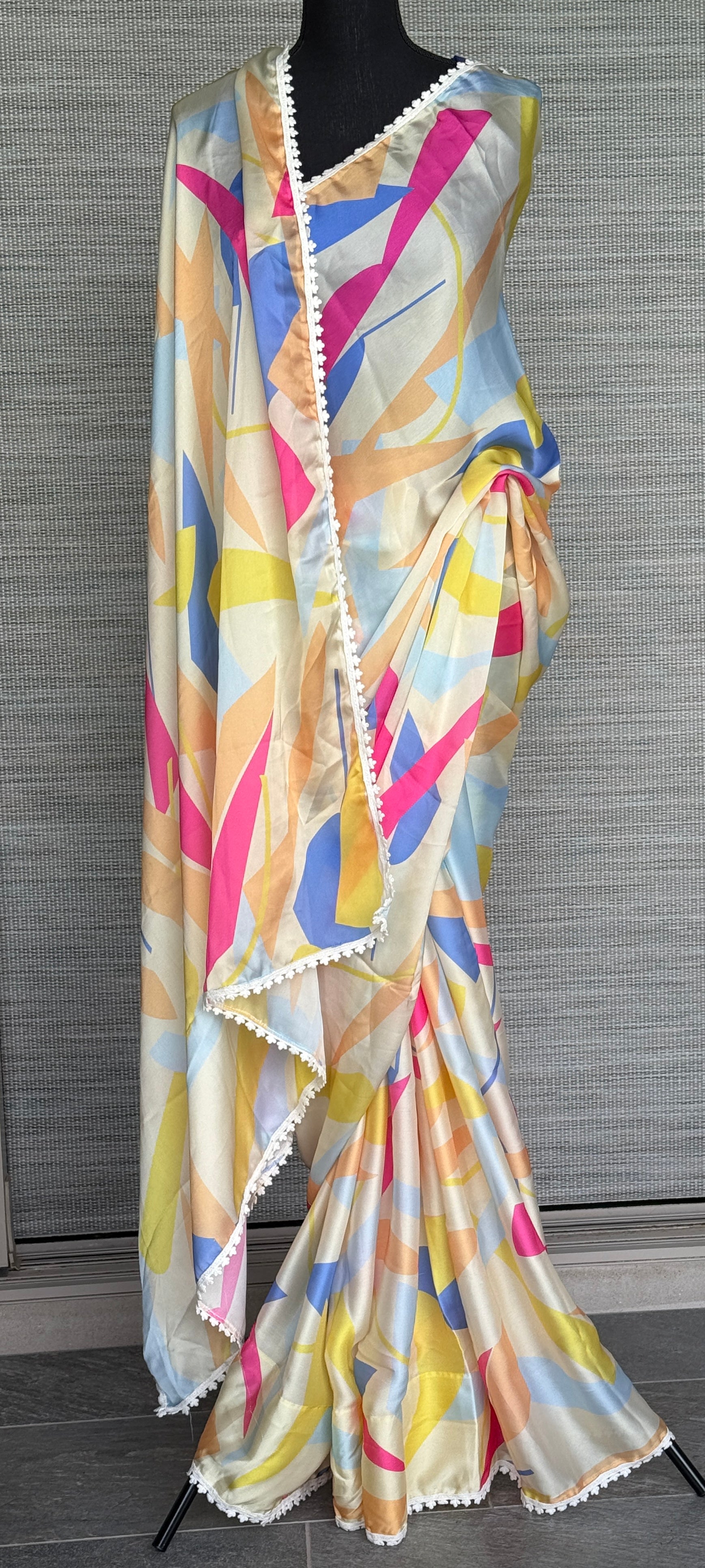 Designer Satin Chiffon Silk - Cream Yellow