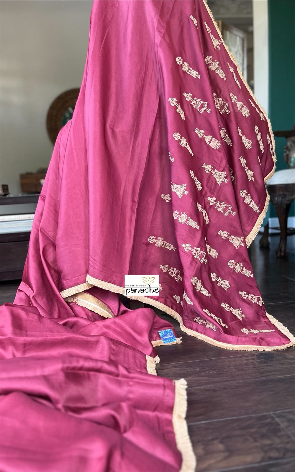 Designer Soft Silk Embroidered - Raspberry Pink Masaba Inspired