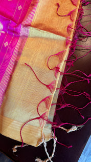 Pure Silk Chanderi Dupatta - Yellow Pink Handwoven