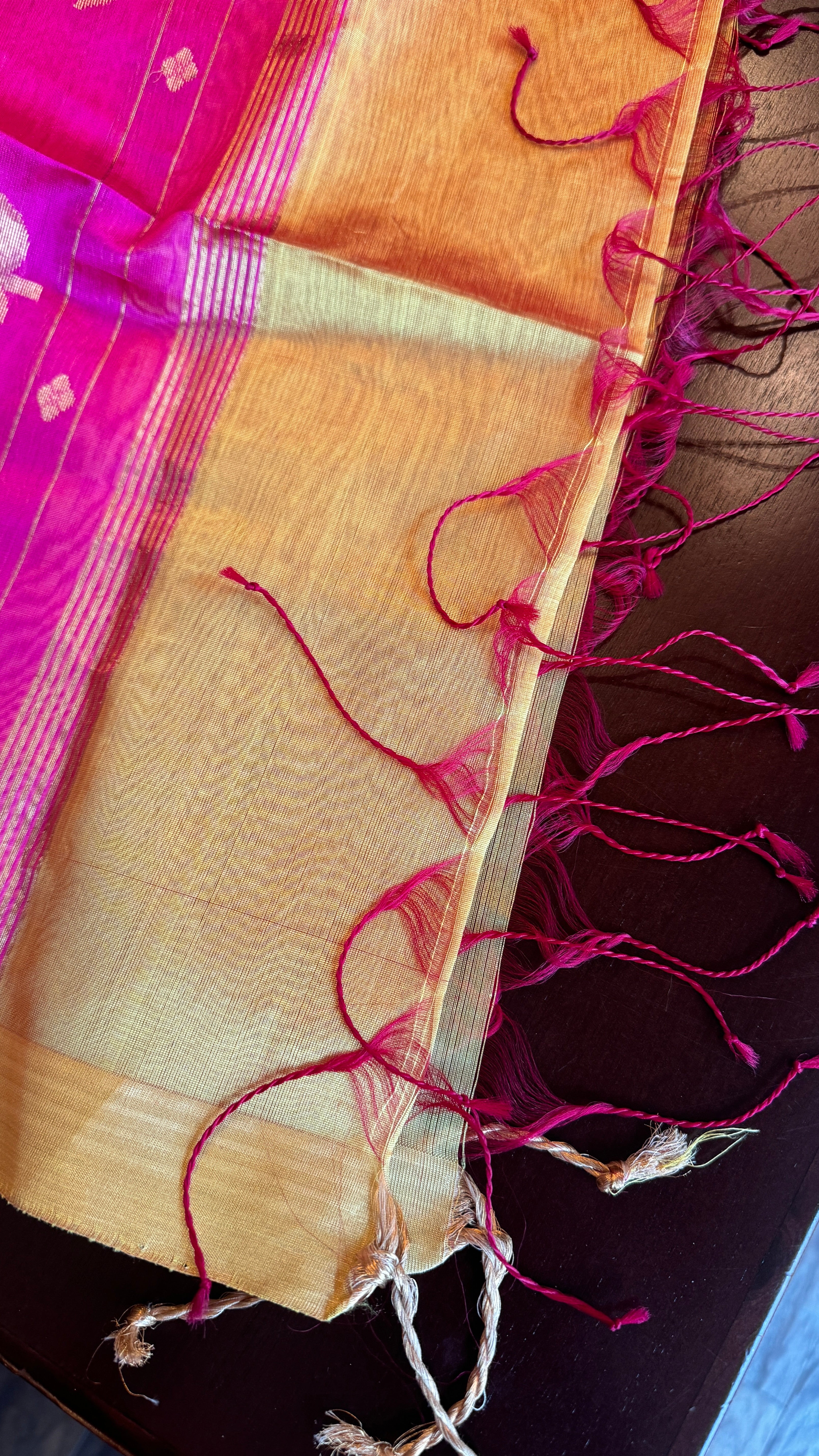Pure Silk Chanderi Dupatta - Yellow Pink Handwoven