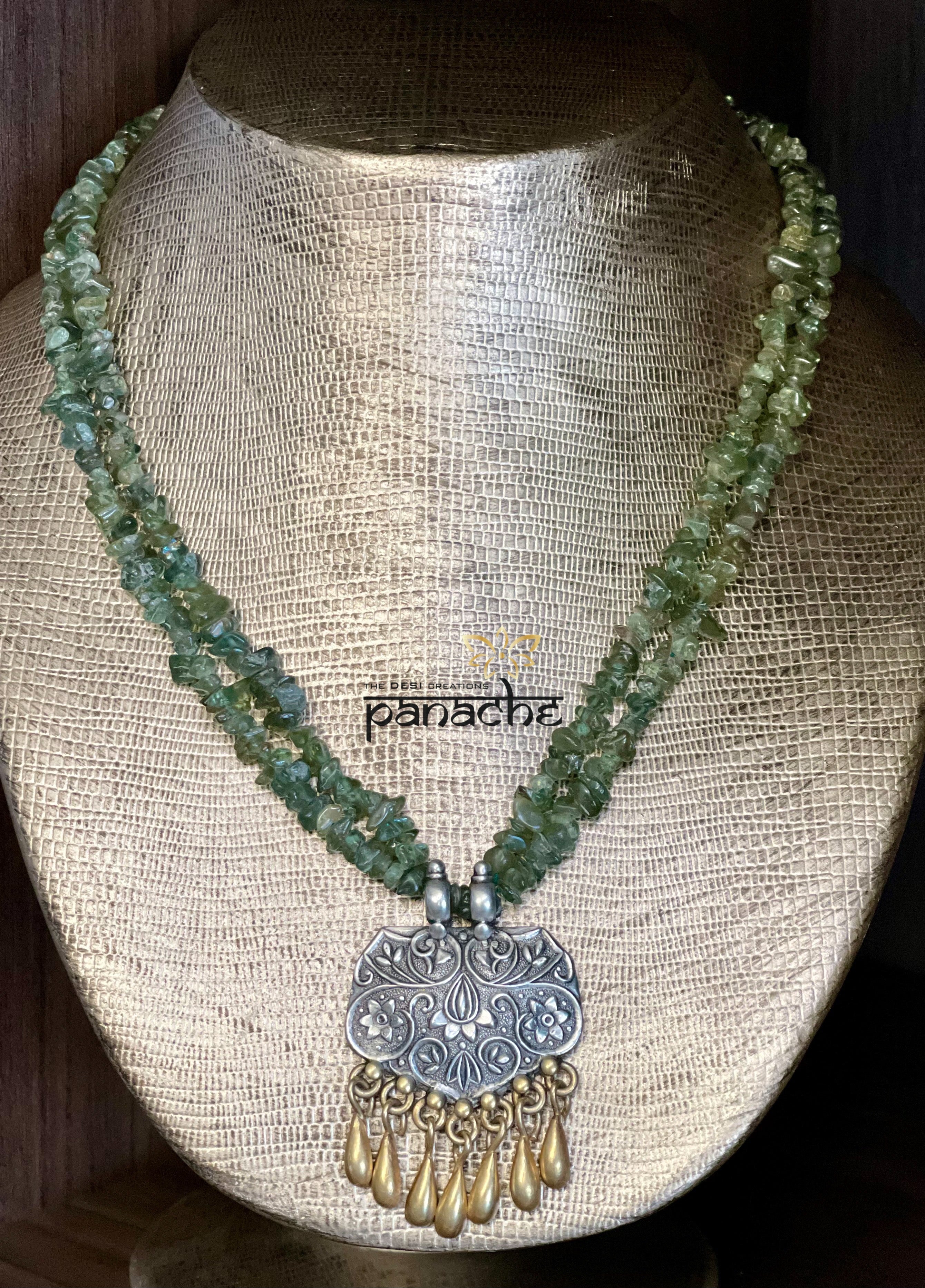 Silver 92.5 beaded Necklace - Dual Tone Pendant