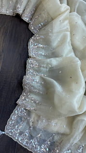 Designer Crushed Chiffon - Light Butter Yellow Sequin Hand Work