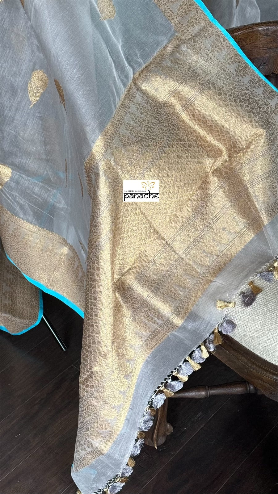 Linen Silk Banarasi - Grey Firozi