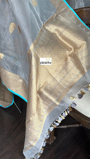 Linen Silk Banarasi - Grey Firozi