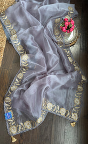 Designer Tissue Organza Embroidered - Silver Grey