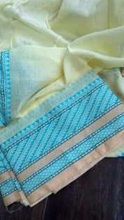 Pure Khadi Cotton Dhonekhali - Light Lemon Yellow Handwoven