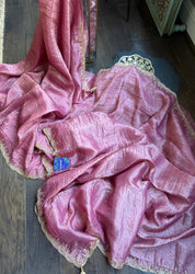 Designer Crushed Tissue Silk - Onion Pink Embroidered